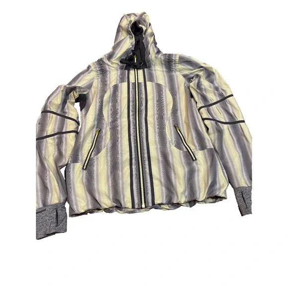 rare Lululemon Track and Field Jacket Sz 8 Gray yellow hood reflective raincoat - Picture 2 of 13